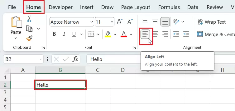 Align Text Left in Cell