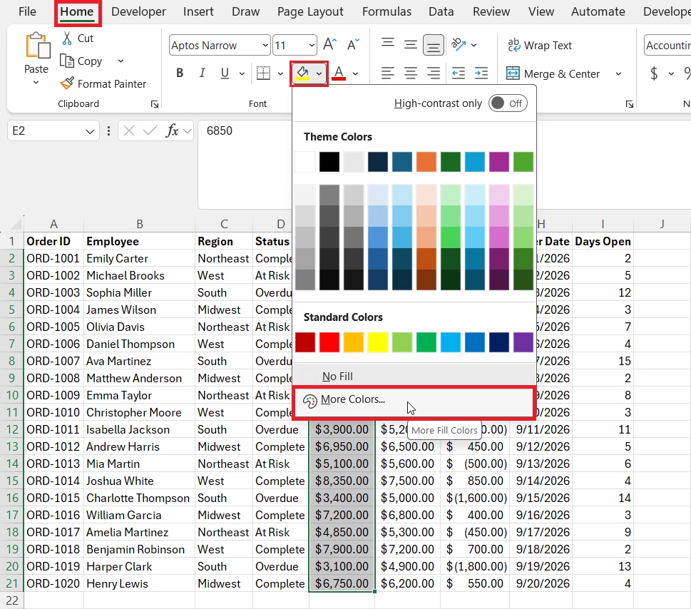 Shading in Excel