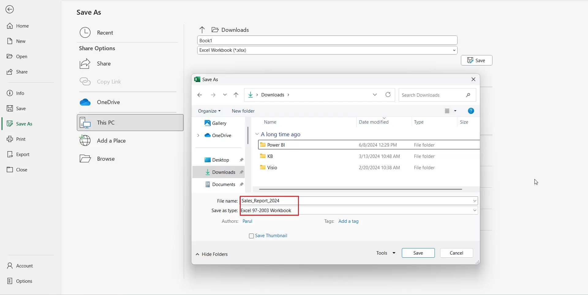 Excel Workbook Save As Option