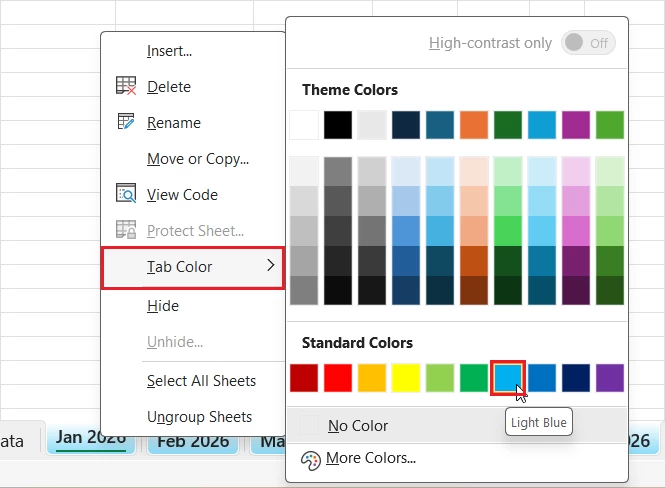 Color-Code and Group Tabs in Excel