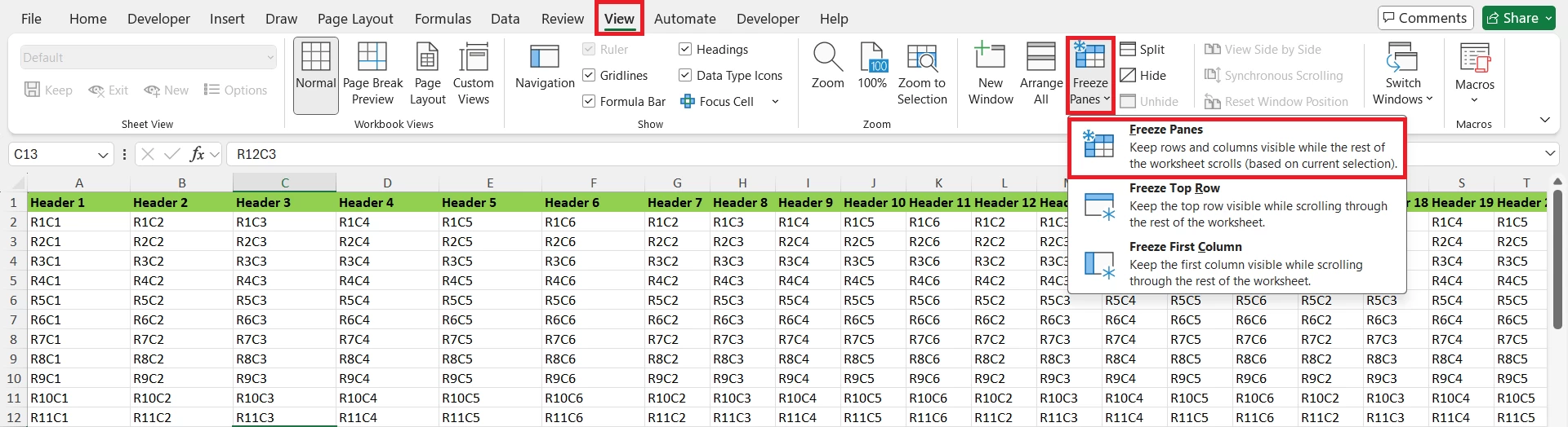 Freeze Cells in Excel
