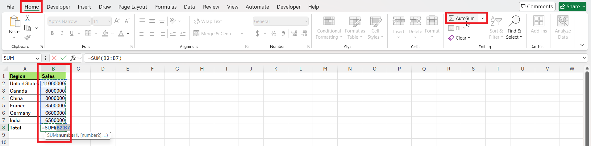 AutoSum in Excel: Formula and Shortcut