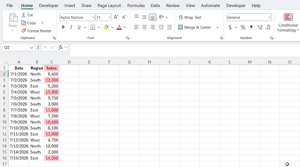 Excel cell range with the existing conditional formatting