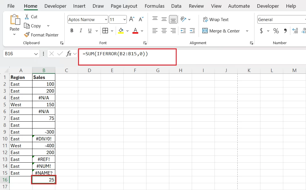 SUM in Excel While Ignoring #N/A